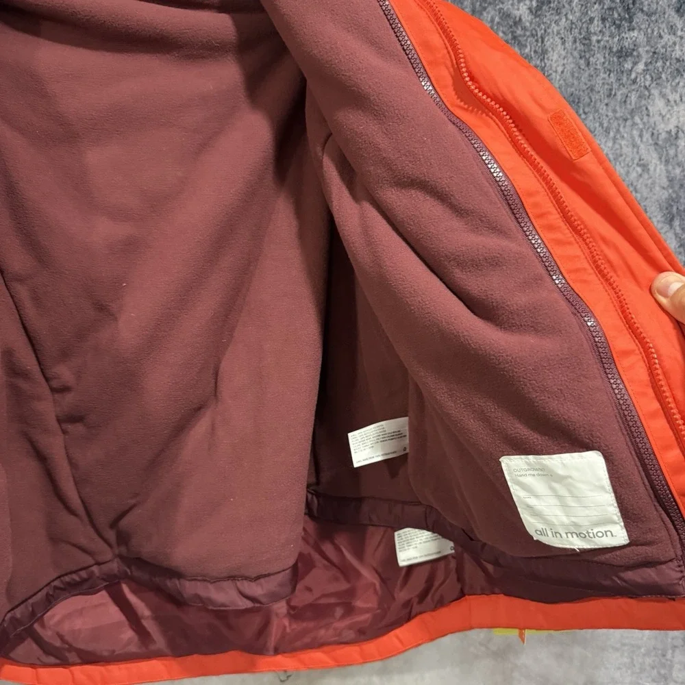 Boy's 3 In 1 Hooded Water Resistant Fleece Layered Coat Orange Burgundy L